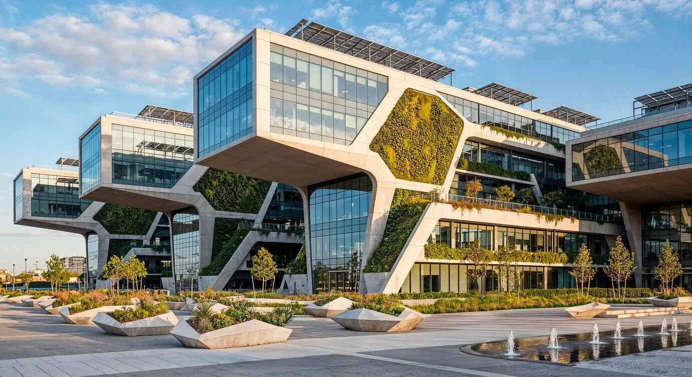 Contemporary architecture featuring green walls